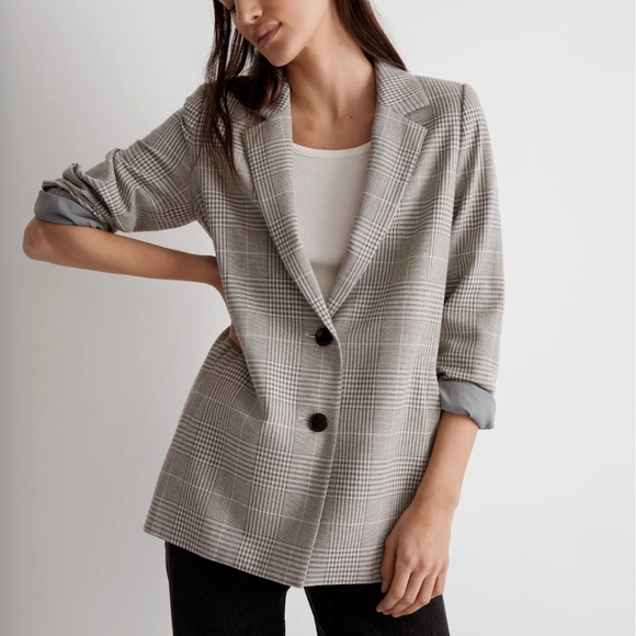 Madewell Jackets & Blazers - Madewell The Dorset Blazer in Galloway Plaid Grey and White size XS